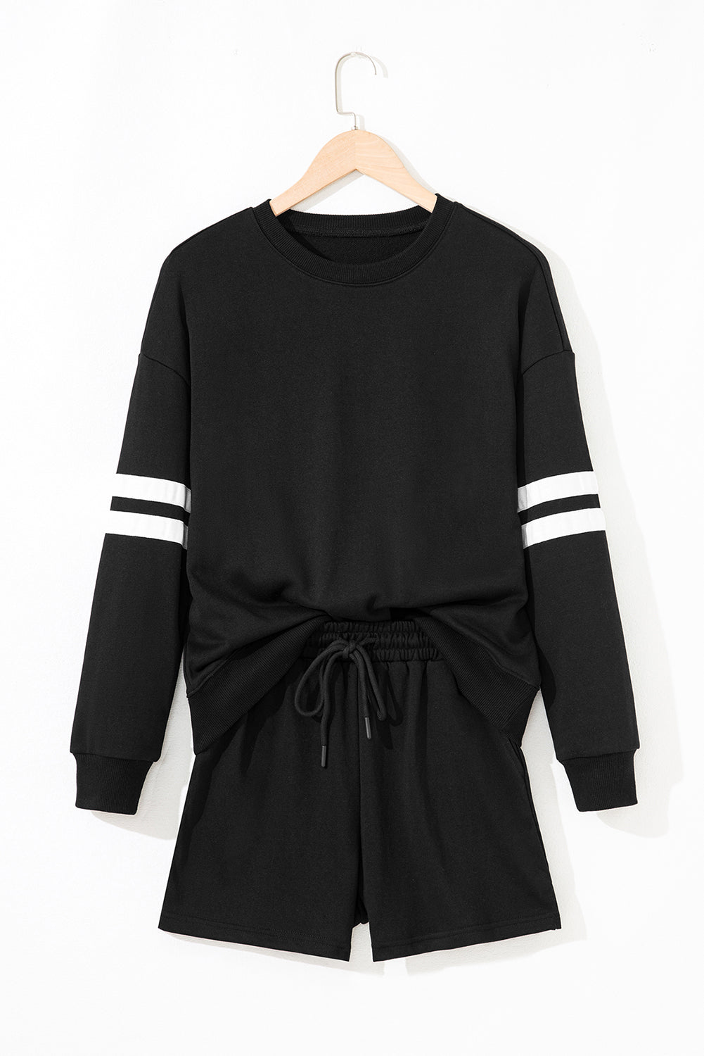 Varsity Striped Sleeve Drop Shoulder Sweatshirt and Short Set