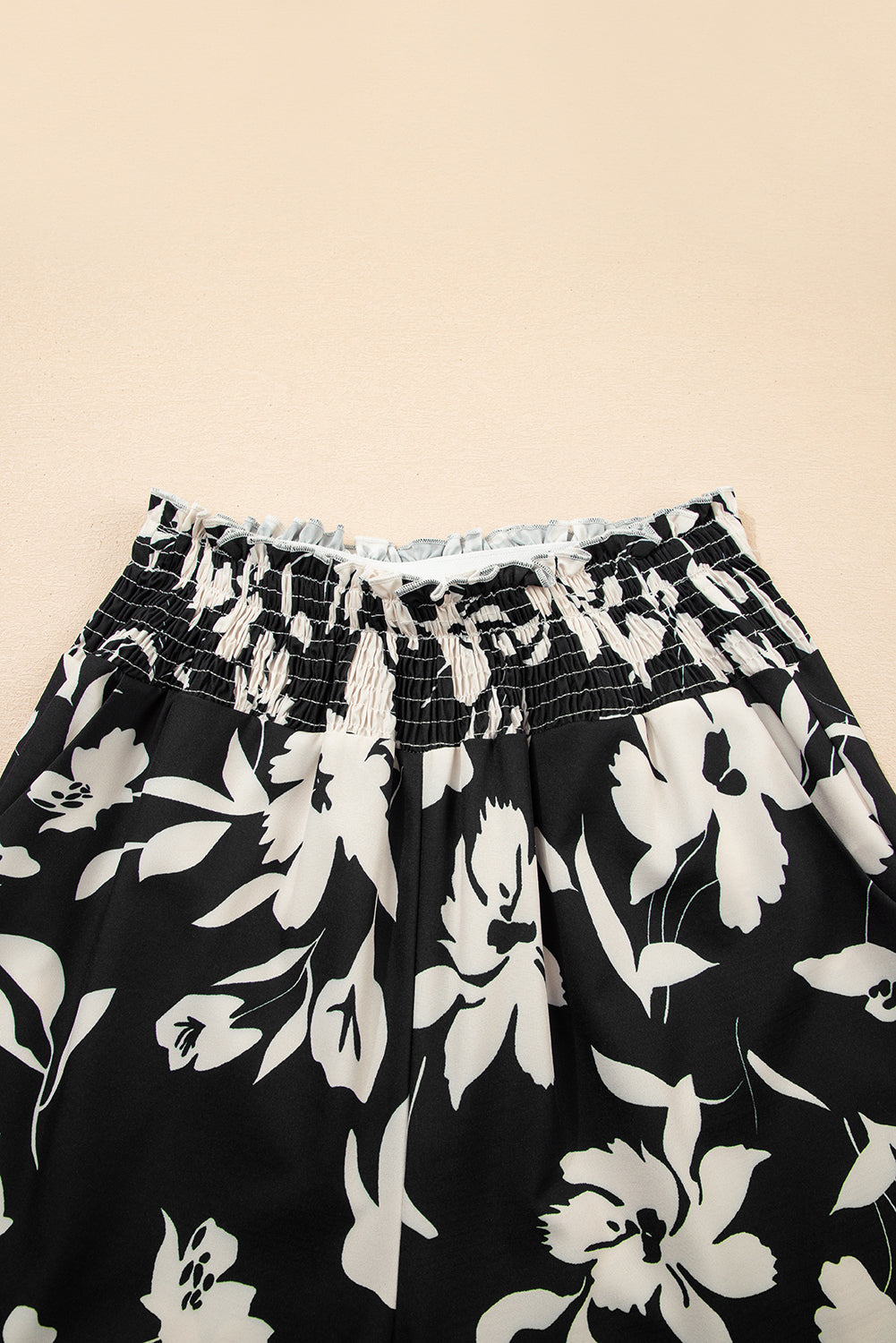 Floral Print Smocked High Waist Wide Leg Pants