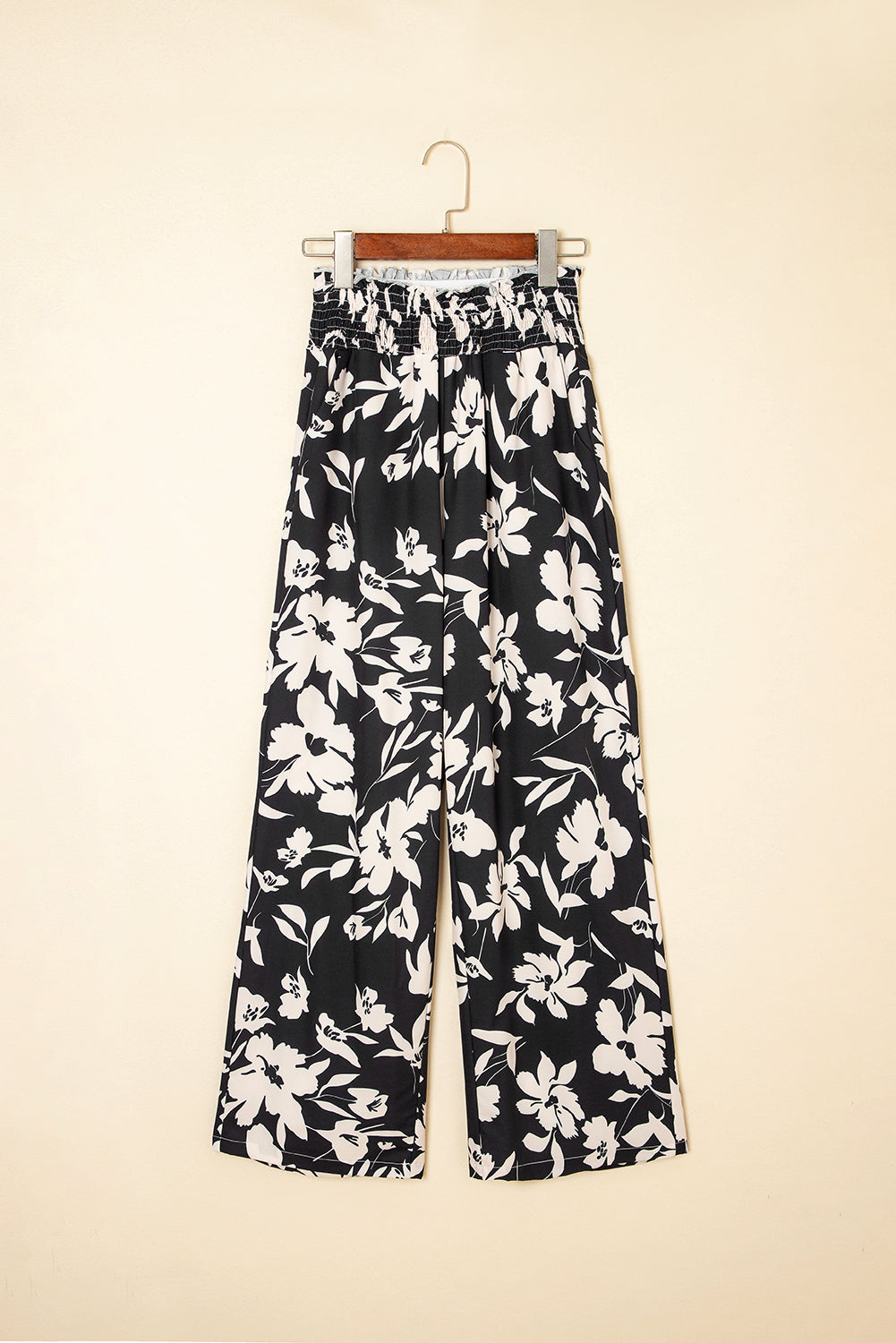 Floral Print Smocked High Waist Wide Leg Pants
