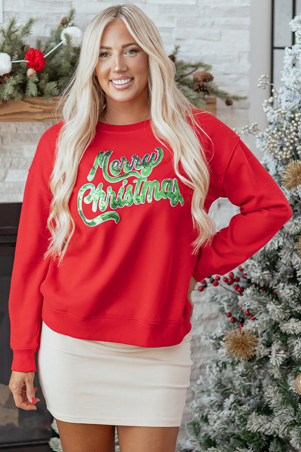 Merry Christmas Crewneck Drop Shoulder Loose Sweatshirt