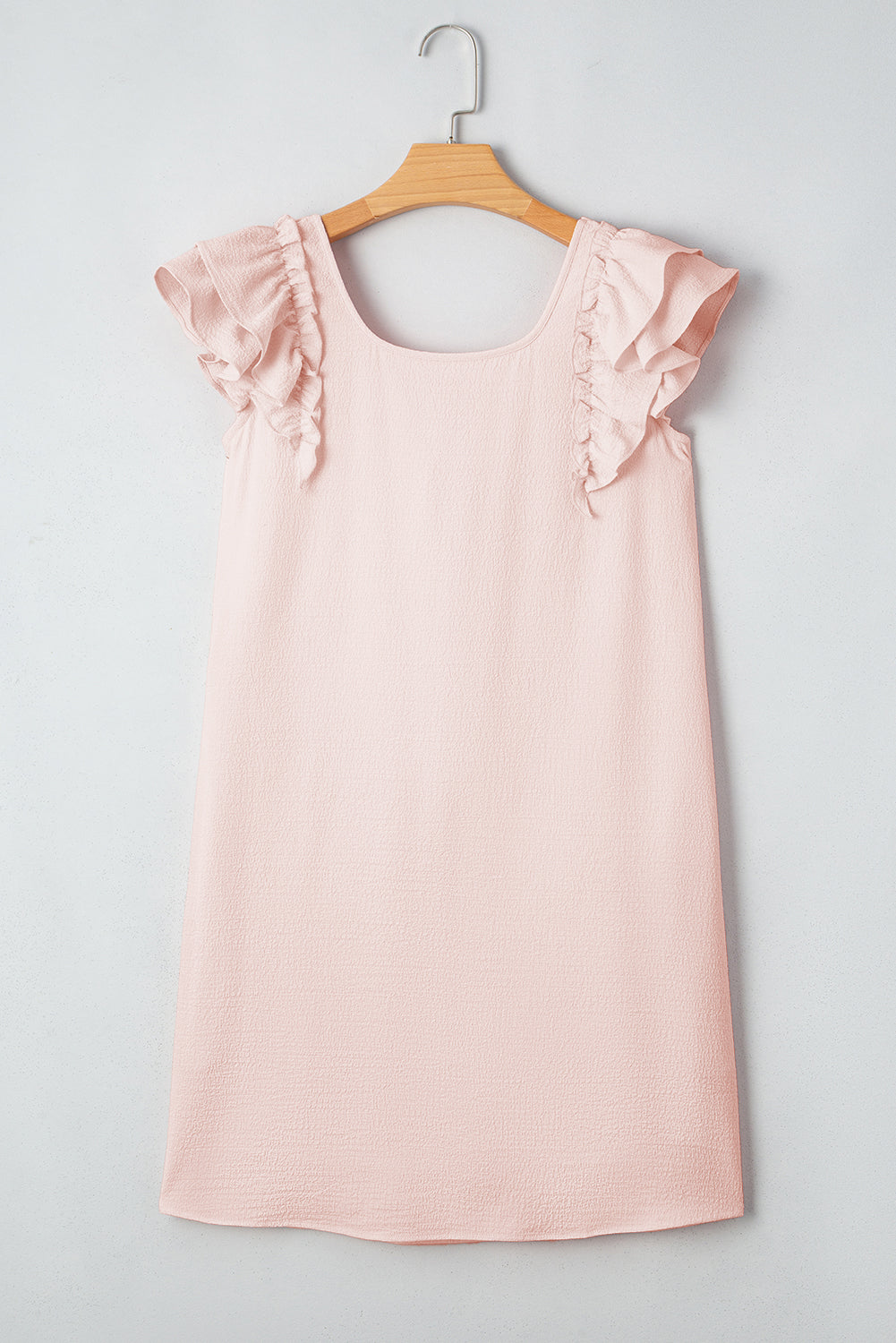 Textured Flutter Sleeve Square Neck Bow Back Mini Dress