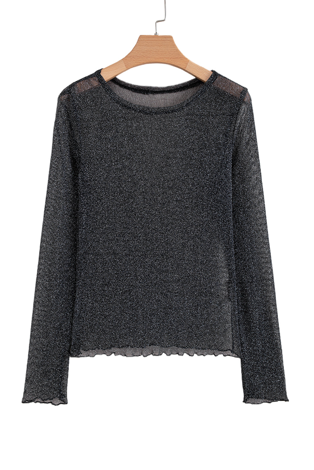 Metallic Glitter Mesh Long Sleeve Top