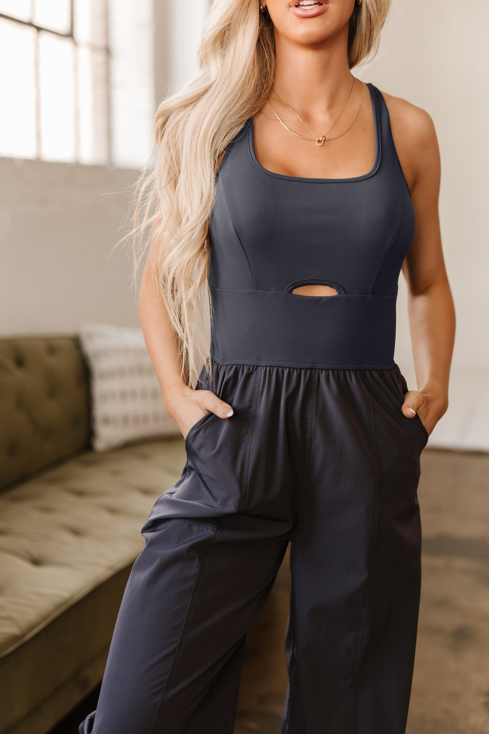 Back Crossed Straps Hollow Out Jogger Jumpsuit