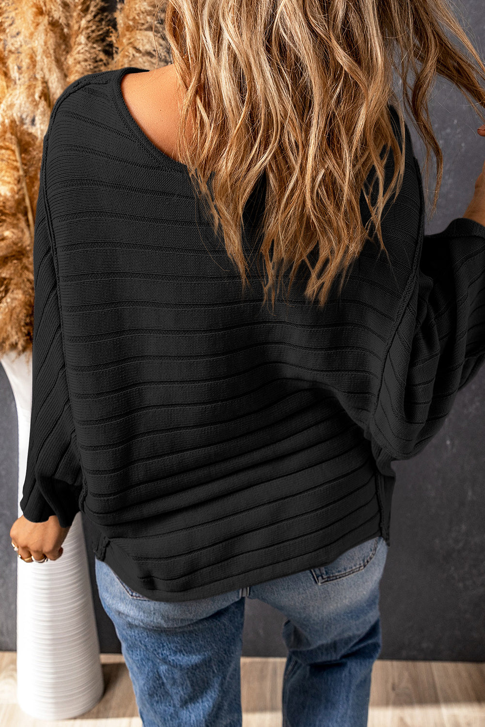 Exposed Seam Ribbed Knit Dolman Top