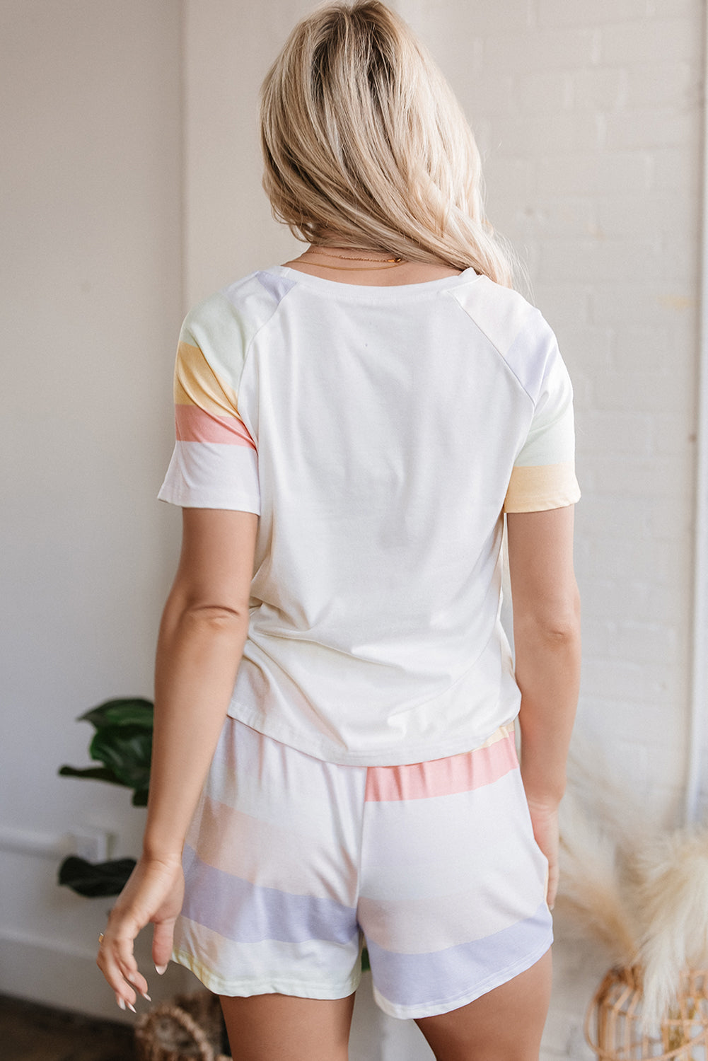 Rainbow Striped T Shirt and Shorts Set