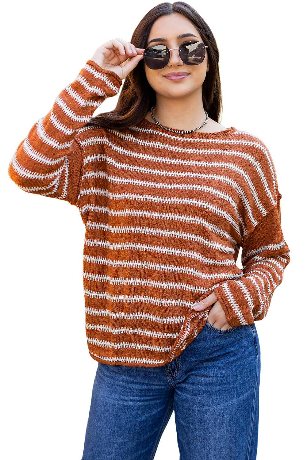 Stripe Drop Shoulder Casual Sweater