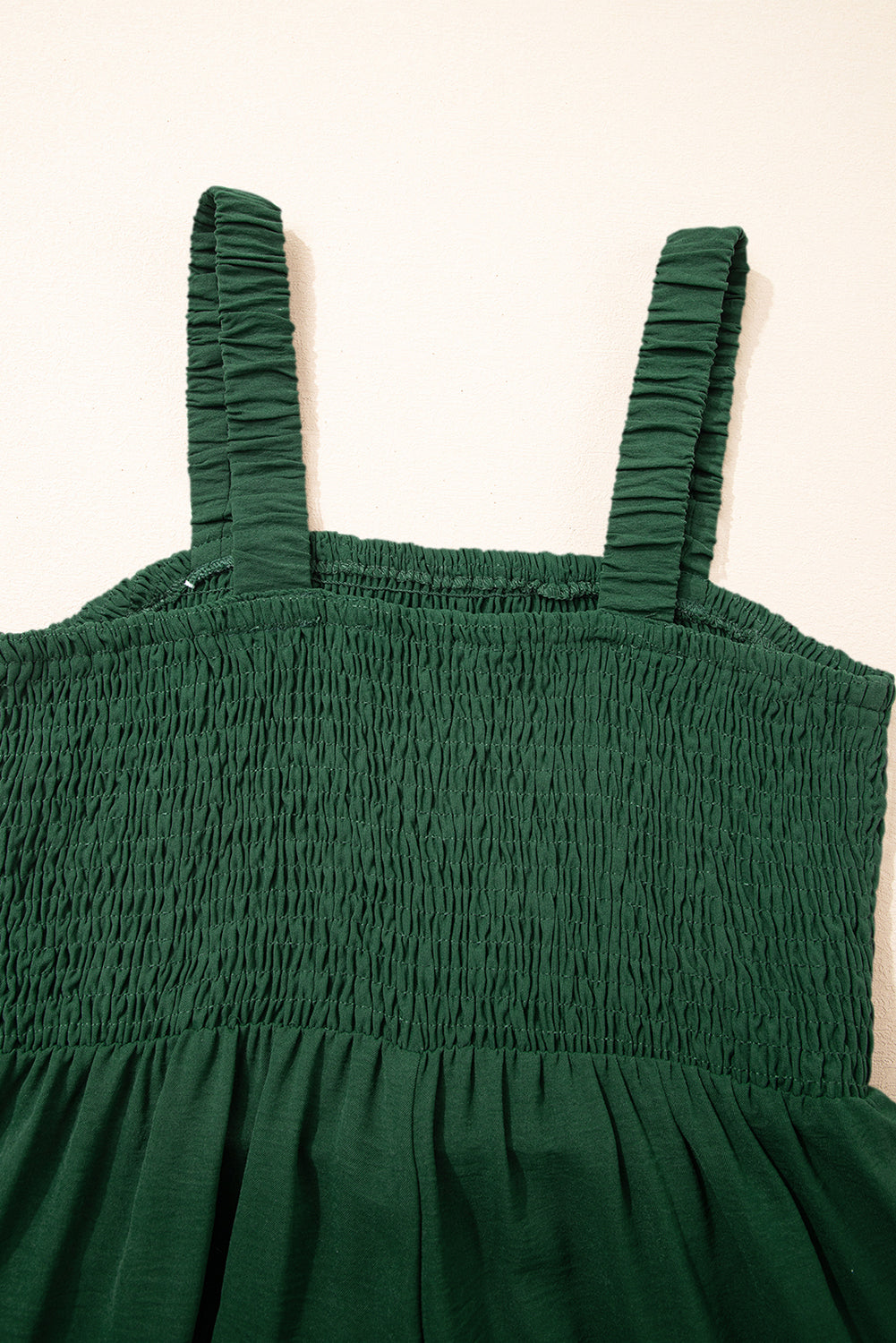 Smocked Sleeveless Wide Leg Jumpsuit with Pockets