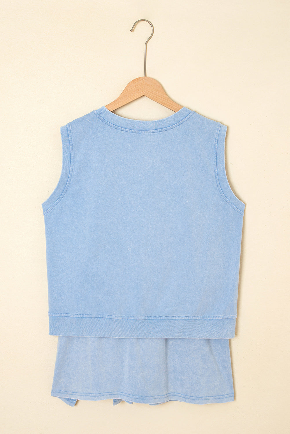 2 Pieces Mineral Wash Cotton Tank Top Lined Split Skirt Set