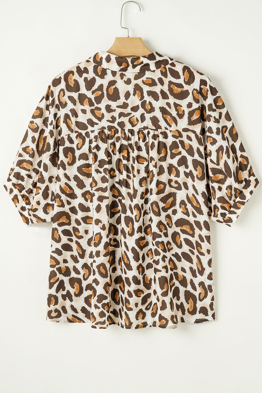 Plus Size Leopard Print Short Sleeve Buttoned Shirt