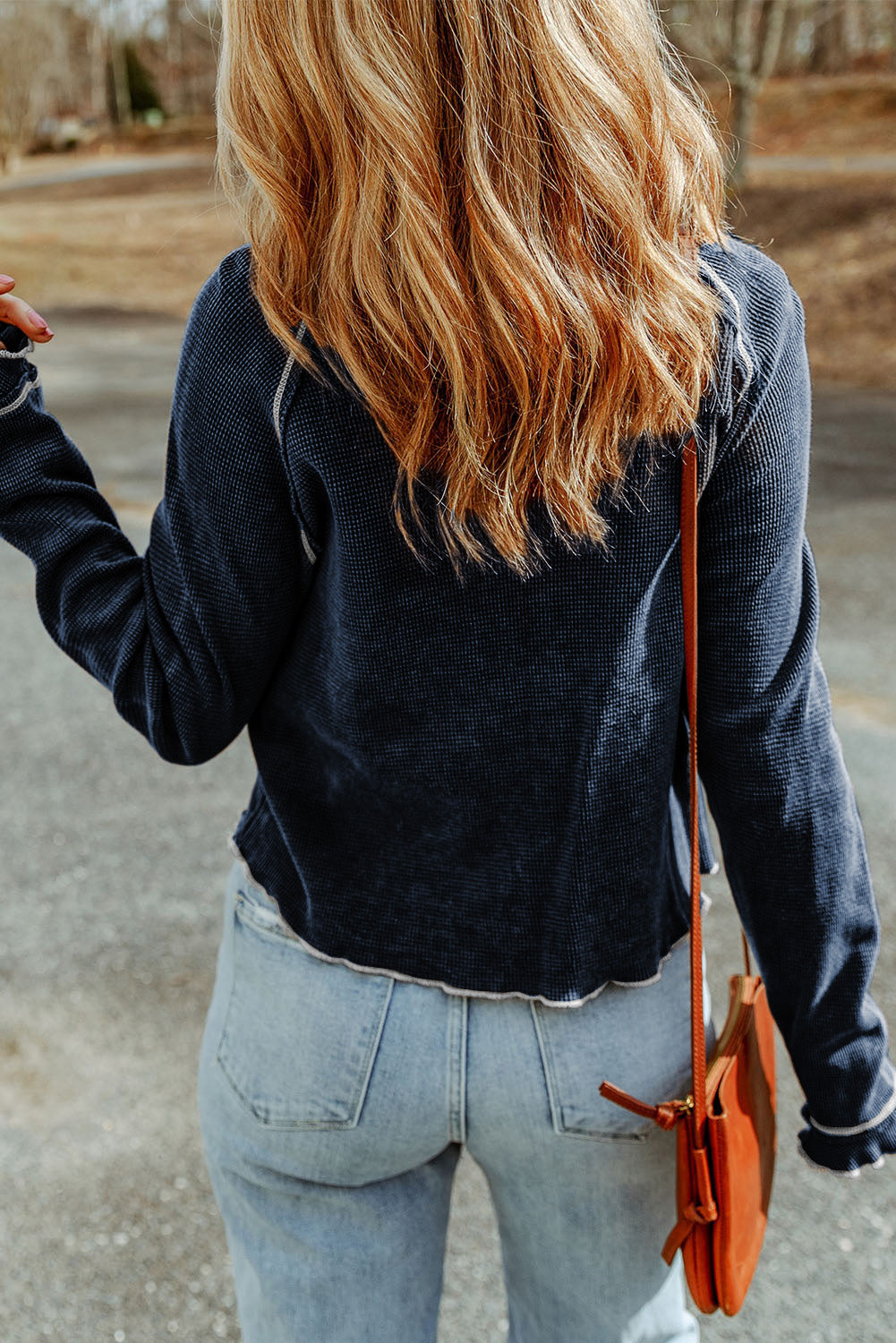 Textured Round Neck Long Sleeve Top