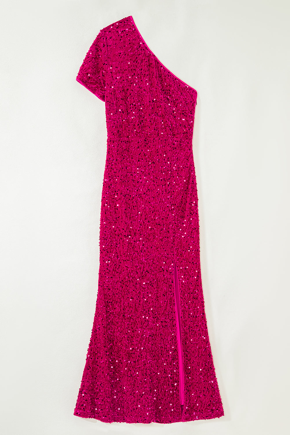 One Shoulder Thigh High Split Bodycon Sequin Gown