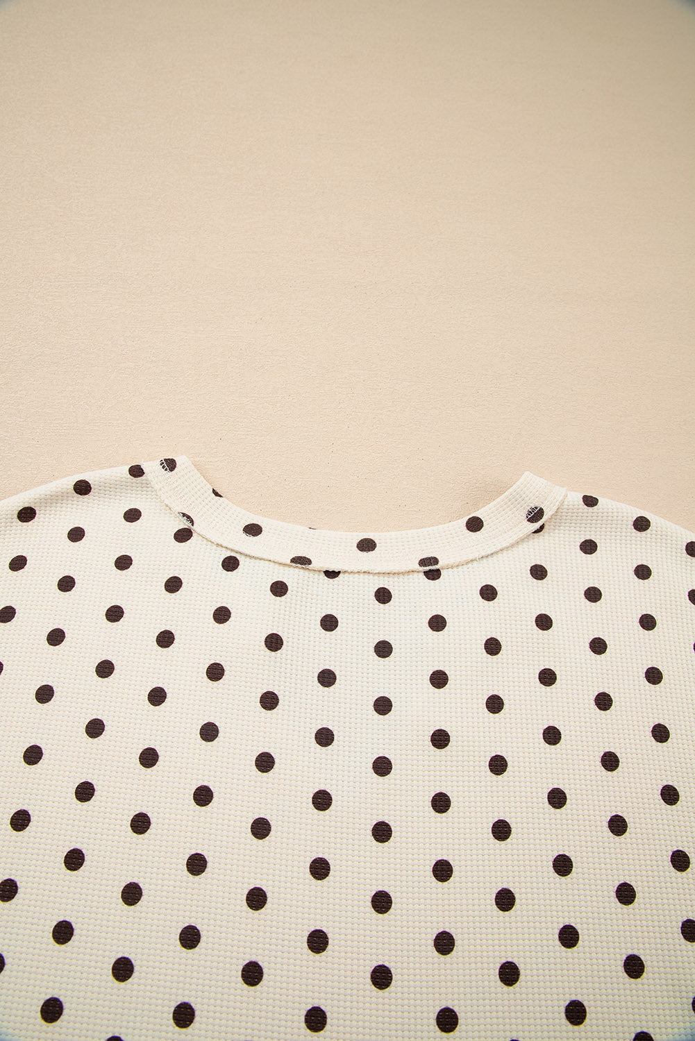 Polka Dot Print Notched Neck Long Sleeve Top Drawstring Jogger Pants Waffle Knit Lounge Set