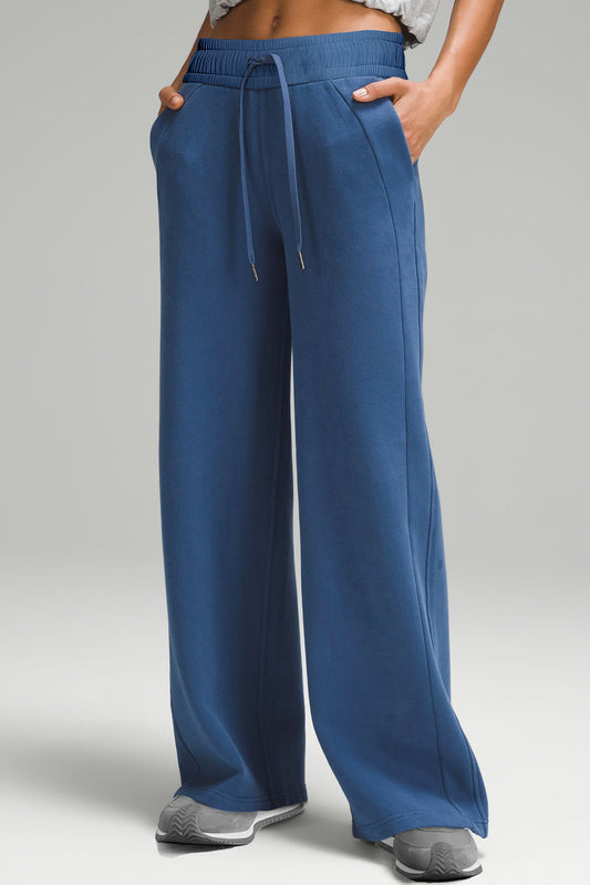 Drawstring High Waist Wide Leg Pocketed Sweatpants