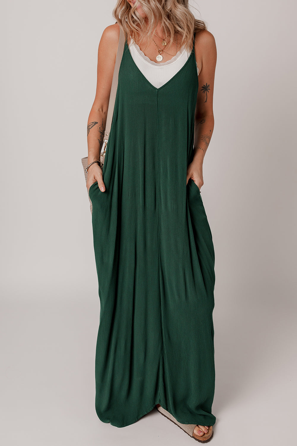 Spaghetti Straps Pocketed Slouchy Maxi Dress