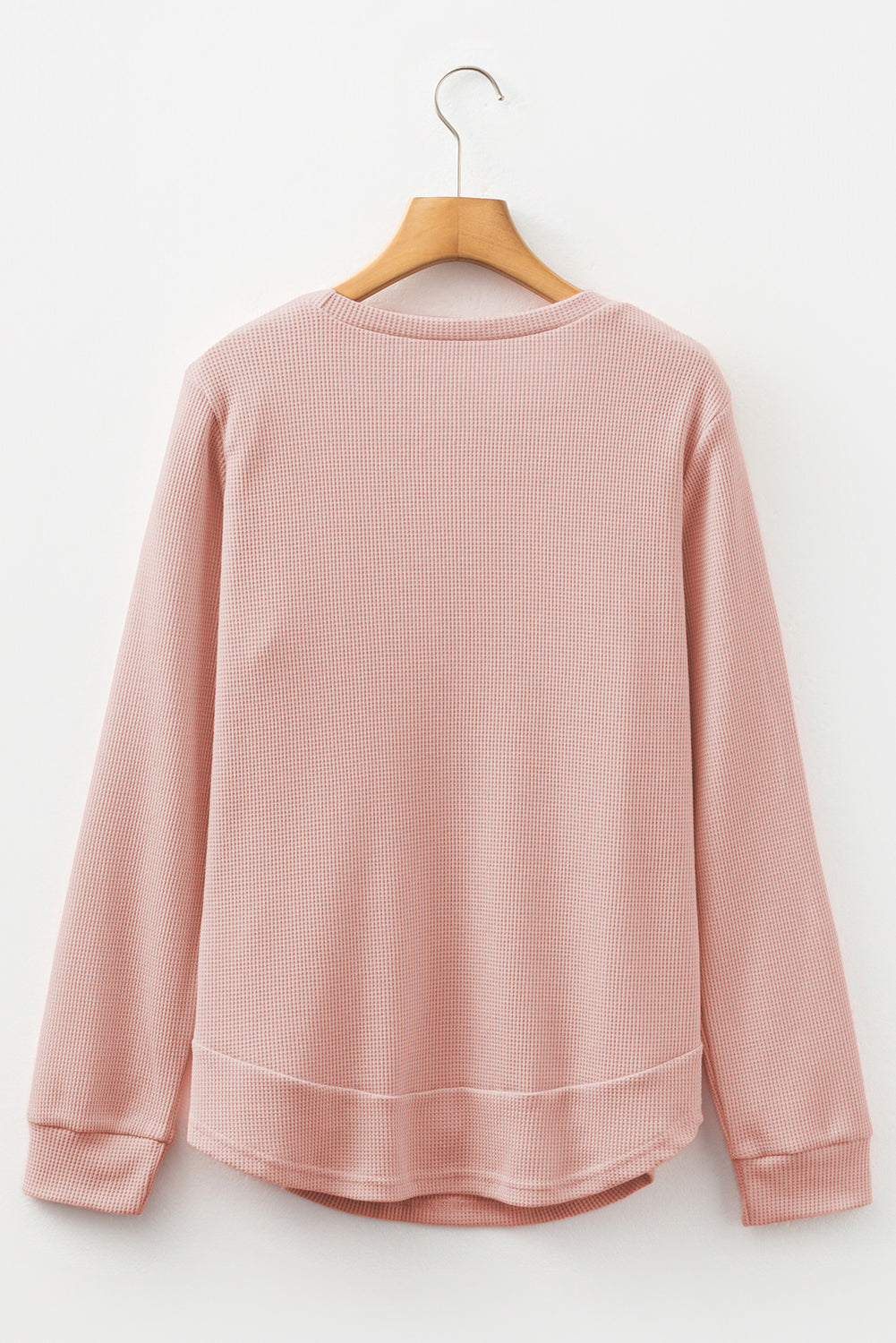 Rounded Hem Waffle Long Sleeve Top