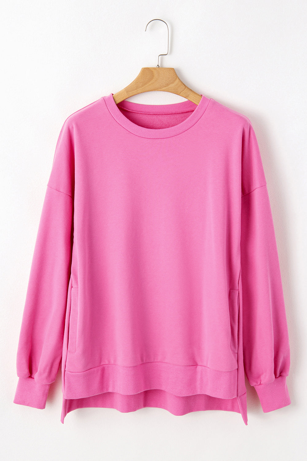 Solid O Neck High Low Hem Pullover Sweatshirt