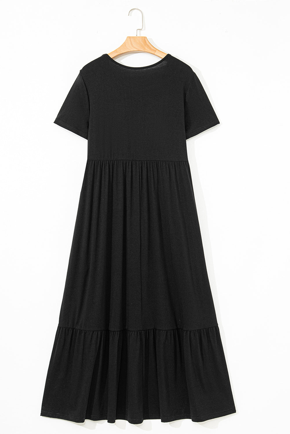 Solid Color T-shirt High Waist Pocketed Long Dress