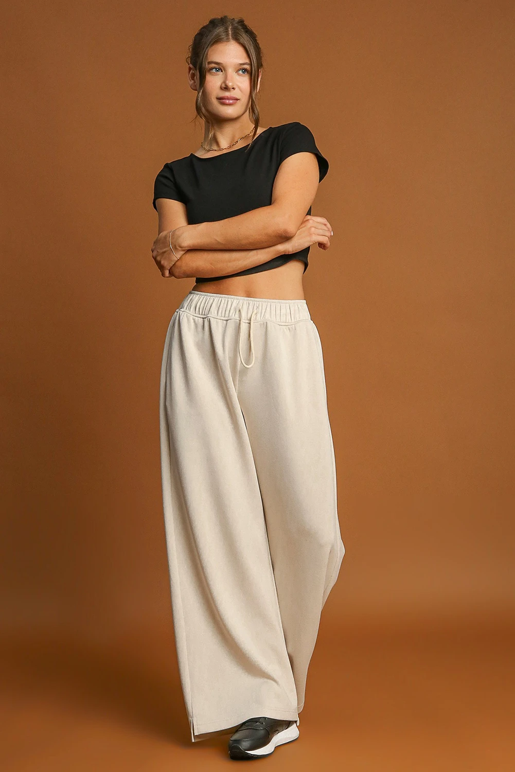 Loop Drawstring Casual Wide Leg Pants