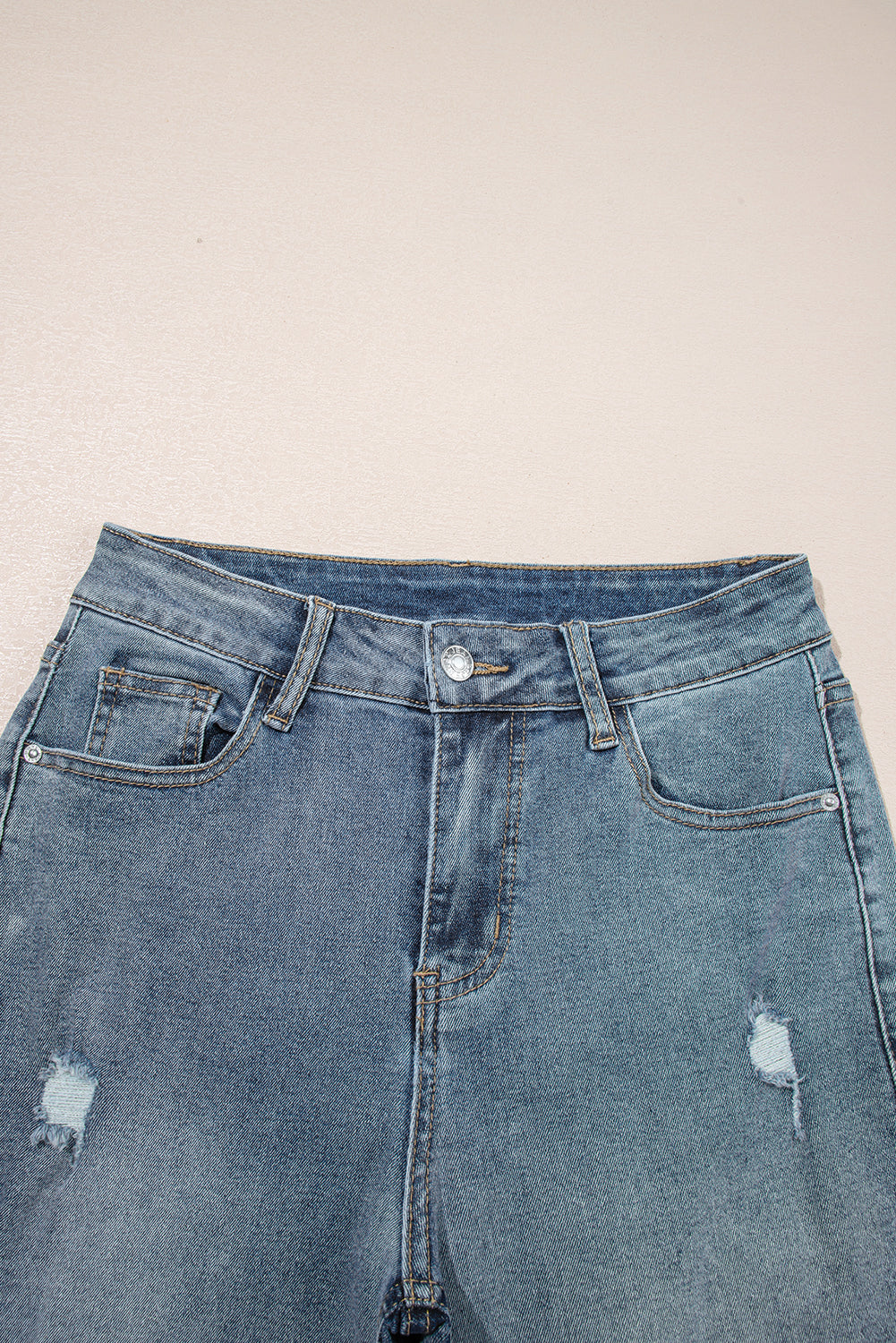 Slightly Distressed Ankle-length Straight Jeans