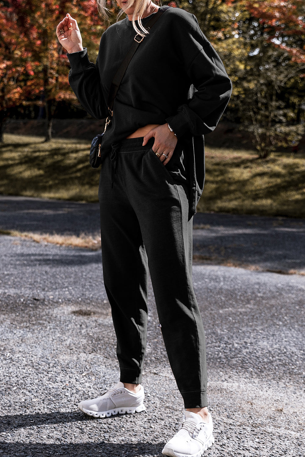 Solid Color High Low Pullover and Skinny Pants Set