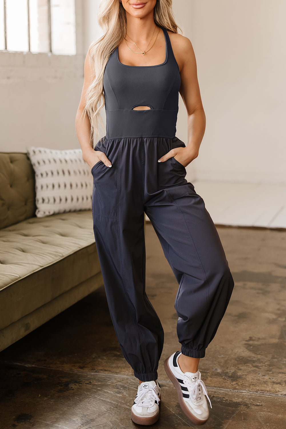 Back Crossed Straps Hollow Out Jogger Jumpsuit