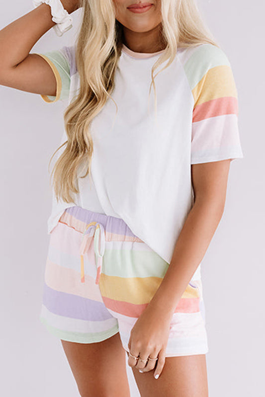 Rainbow Striped T Shirt and Shorts Set