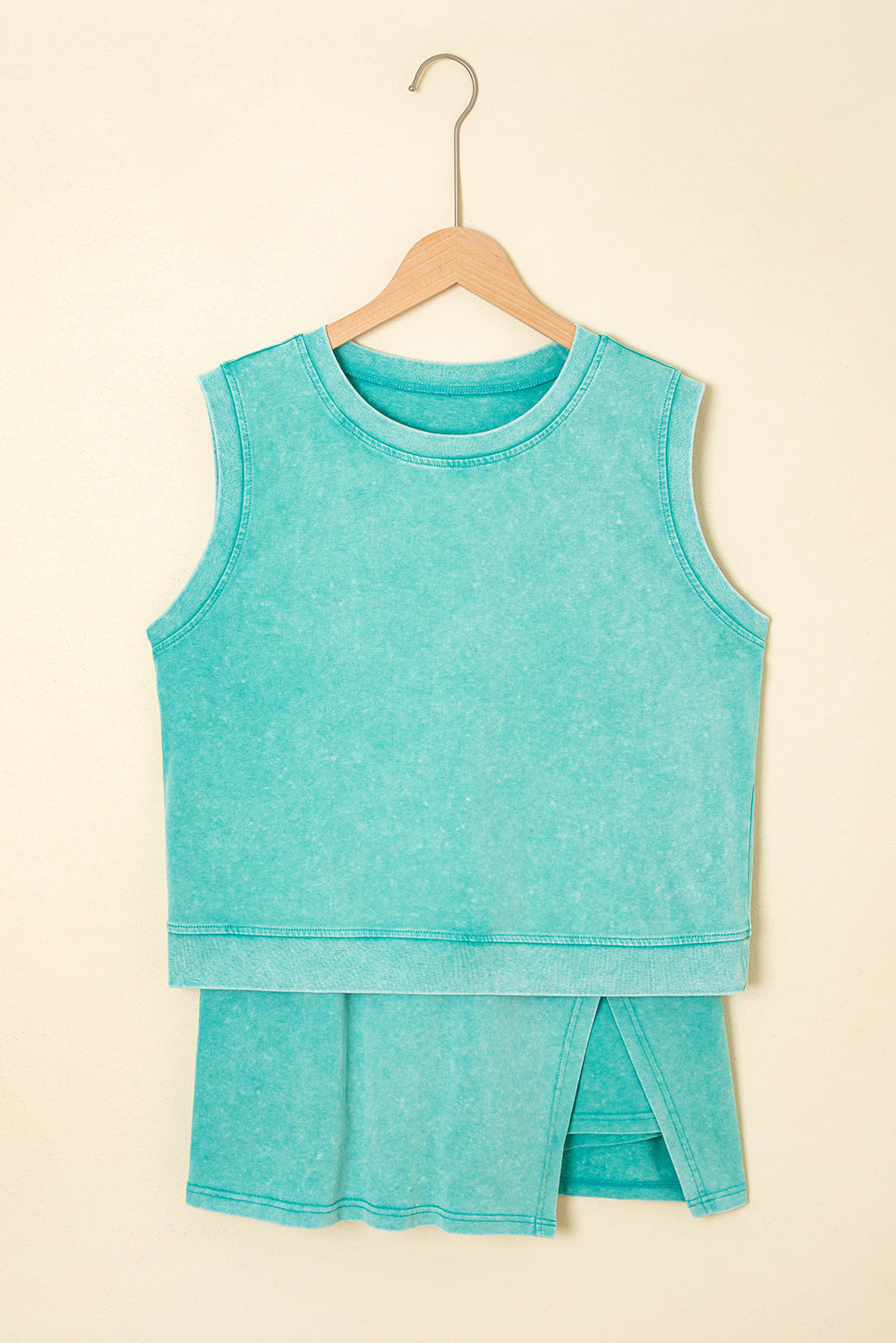 2 Pieces Mineral Wash Cotton Tank Top Lined Split Skirt Set