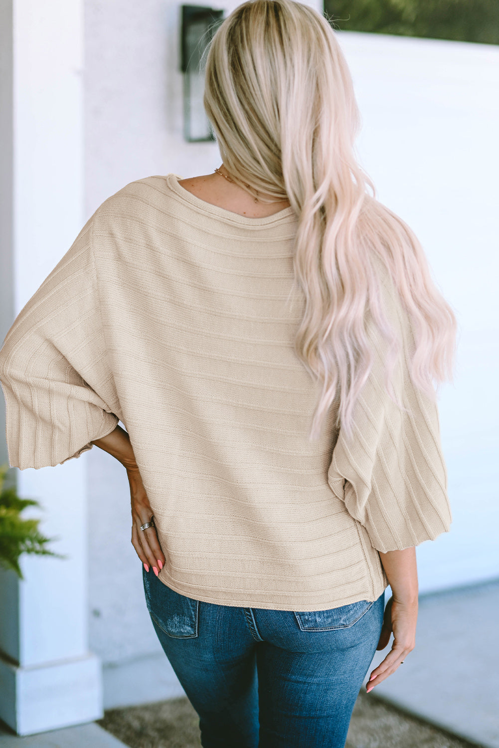 Exposed Seam Ribbed Knit Dolman Top