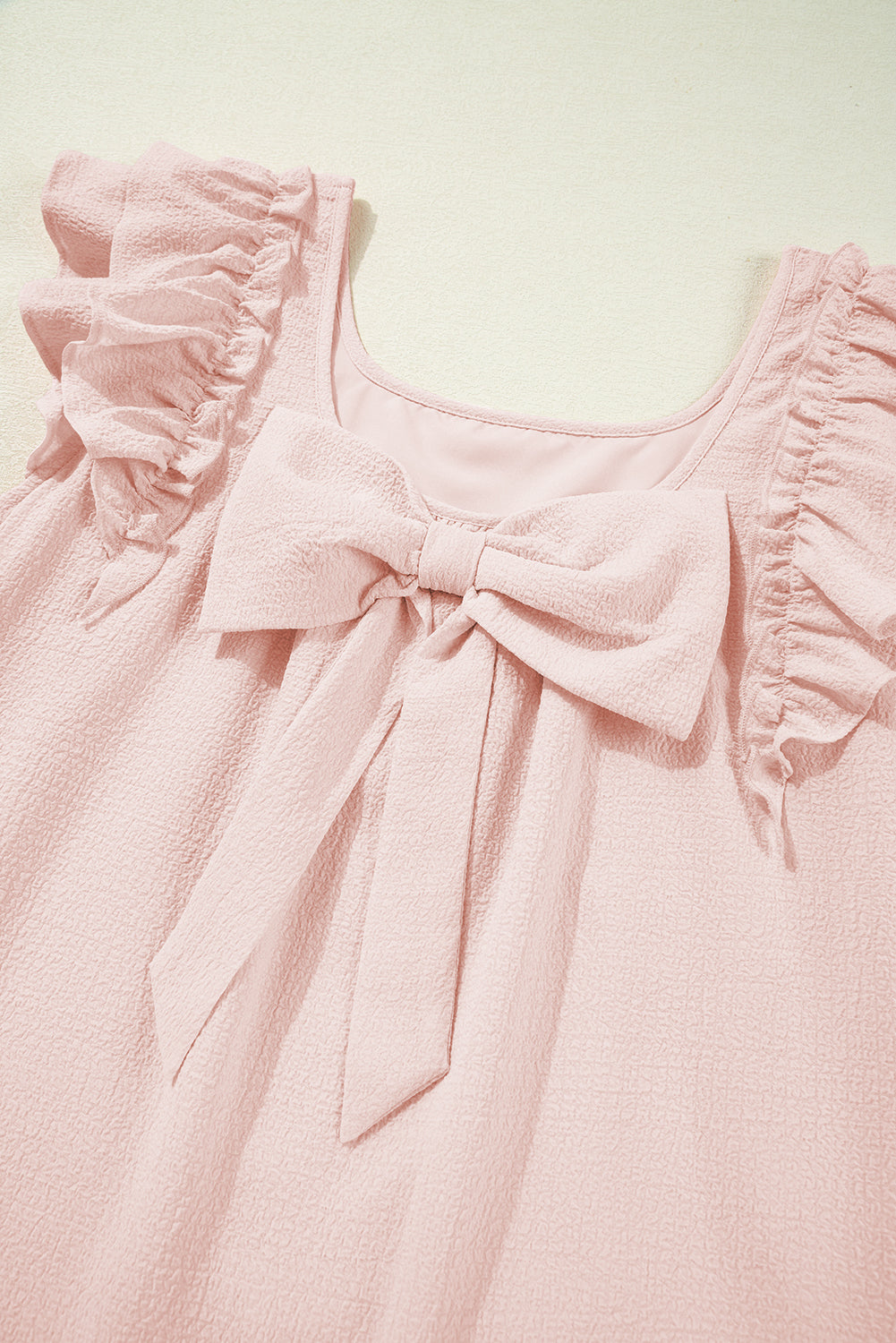 Textured Flutter Sleeve Square Neck Bow Back Mini Dress
