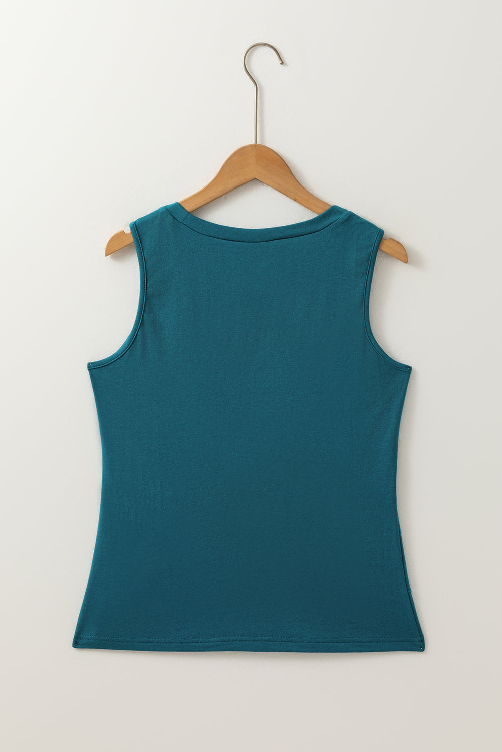 Solid Color Stitching Detail Round Neck Tank Top