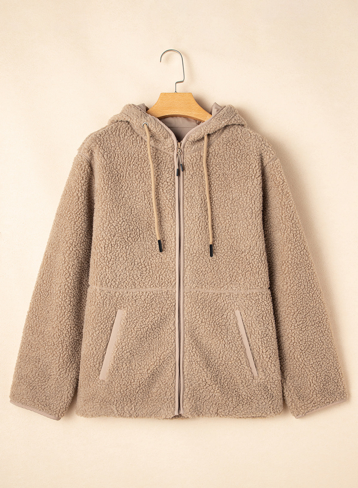 Fleece Zip Up Drawstring Hooded Pocketed Jacket