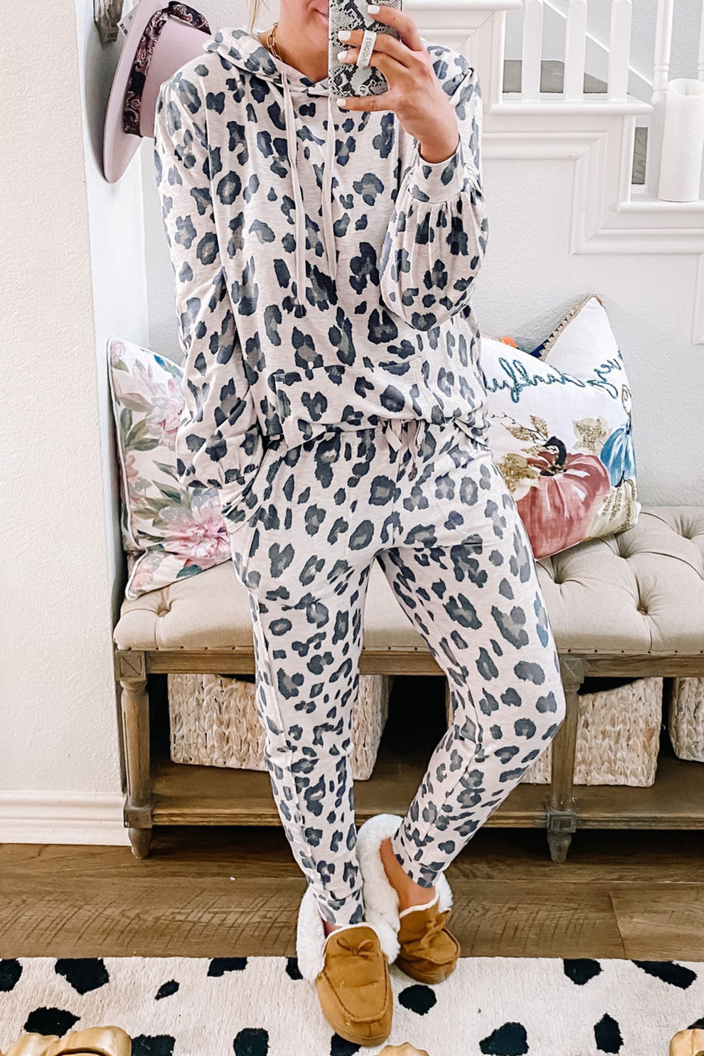 Leopard Print Drawstrings Leopard Print Drawstring Hoodie and Skinny Pants Lounge Set – Bella ...
