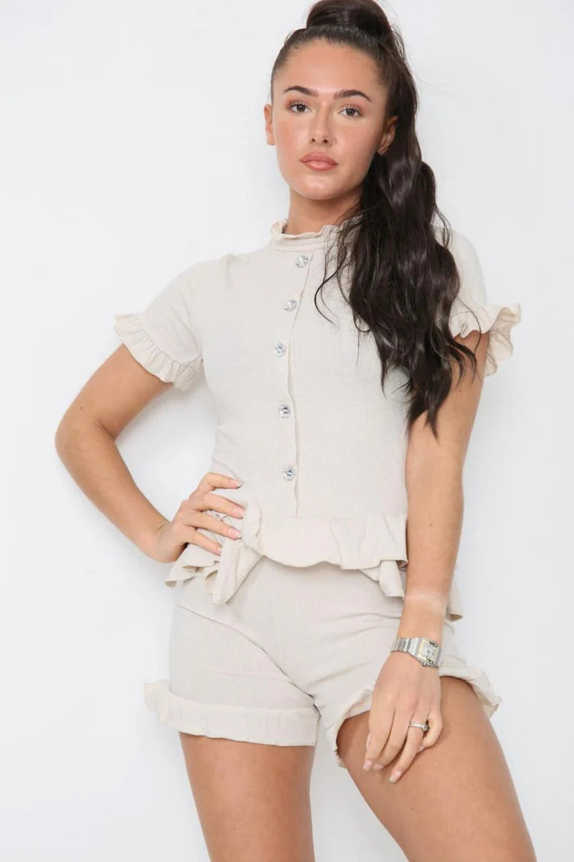 Diamond Frilled Edge Short Co-Ord Set