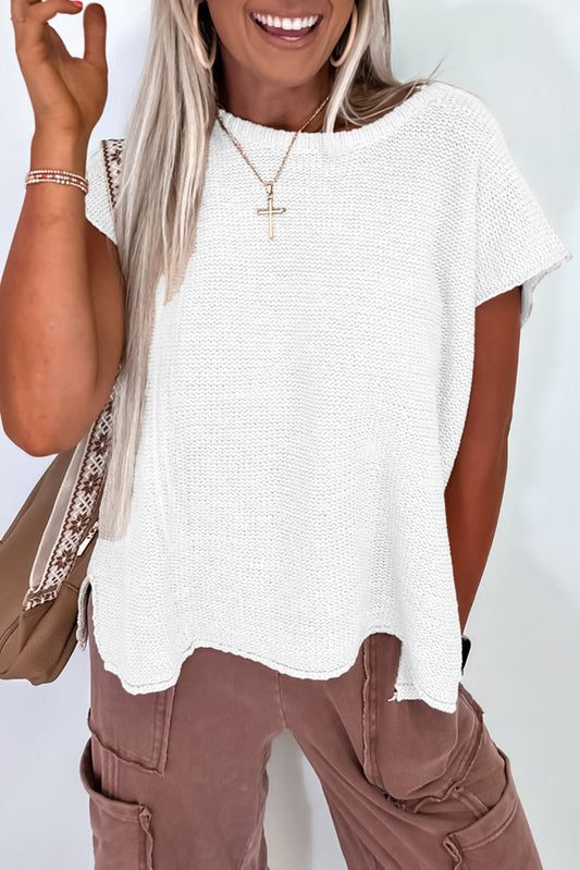 Solid Color Sweater Tee with Side Slits