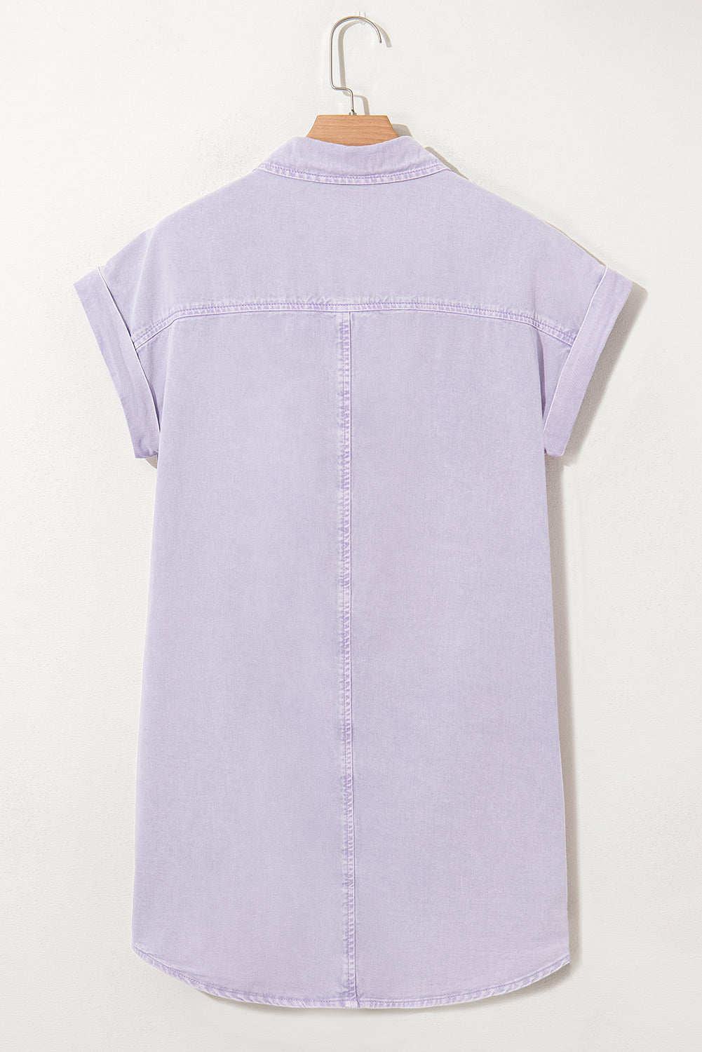 Short Sleeve Double Chest Pocket Denim Shirt Dress