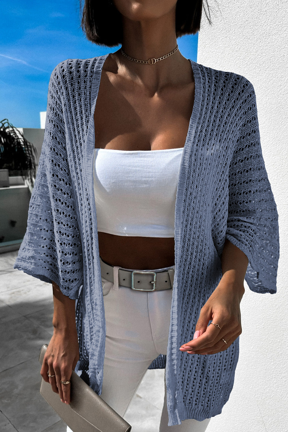 Hollow-out Bracelet Sleeve Knit Cardigan