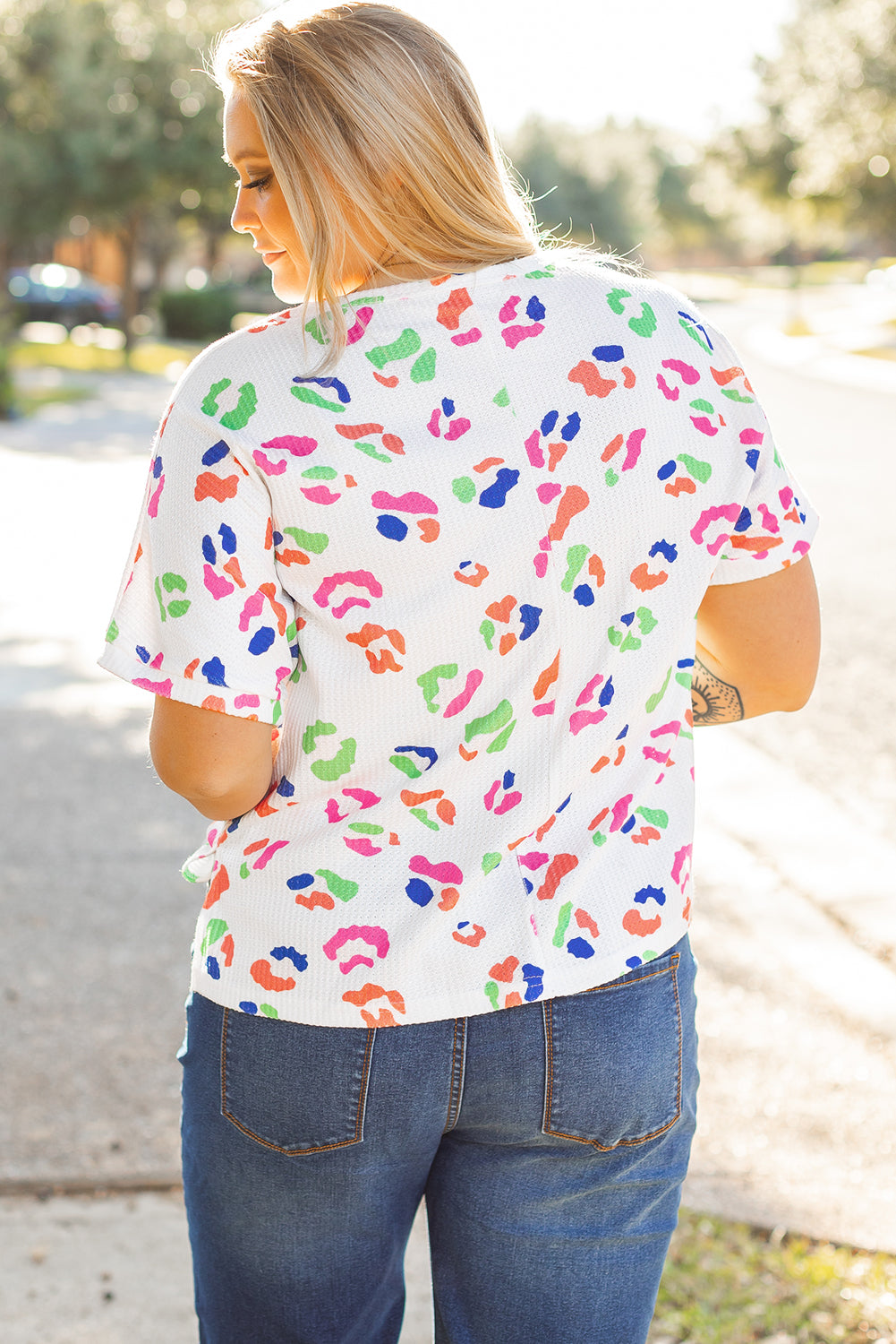 Multicolor Leopard Print Textured Plus Size T Shirt