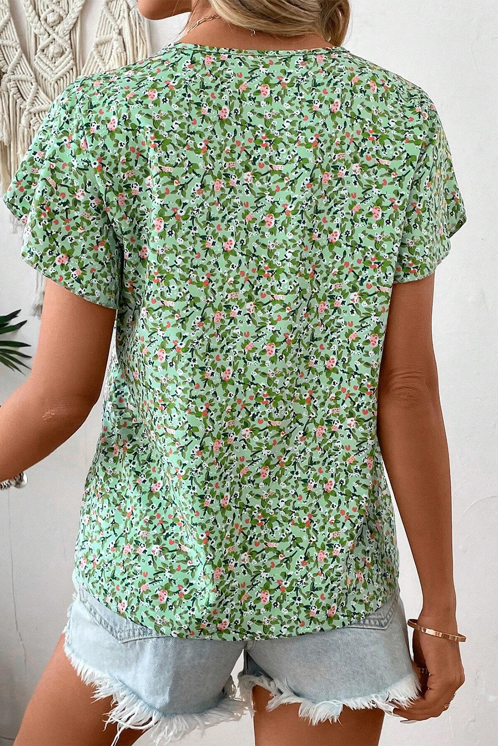Boho Floral V Neck Wrap Short Sleeve Blouse