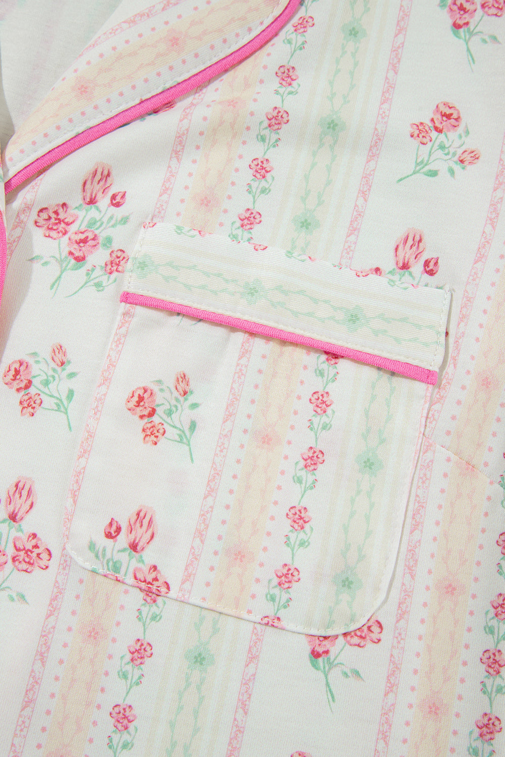 Floral Print Contrast Pipping Short Pajamas Set