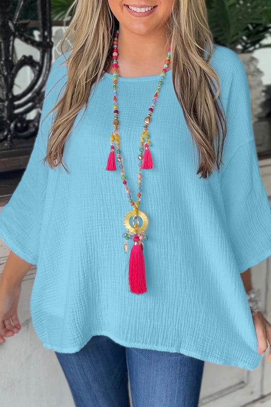 Crinkled Bracelet Sleeve Flowy Blouse