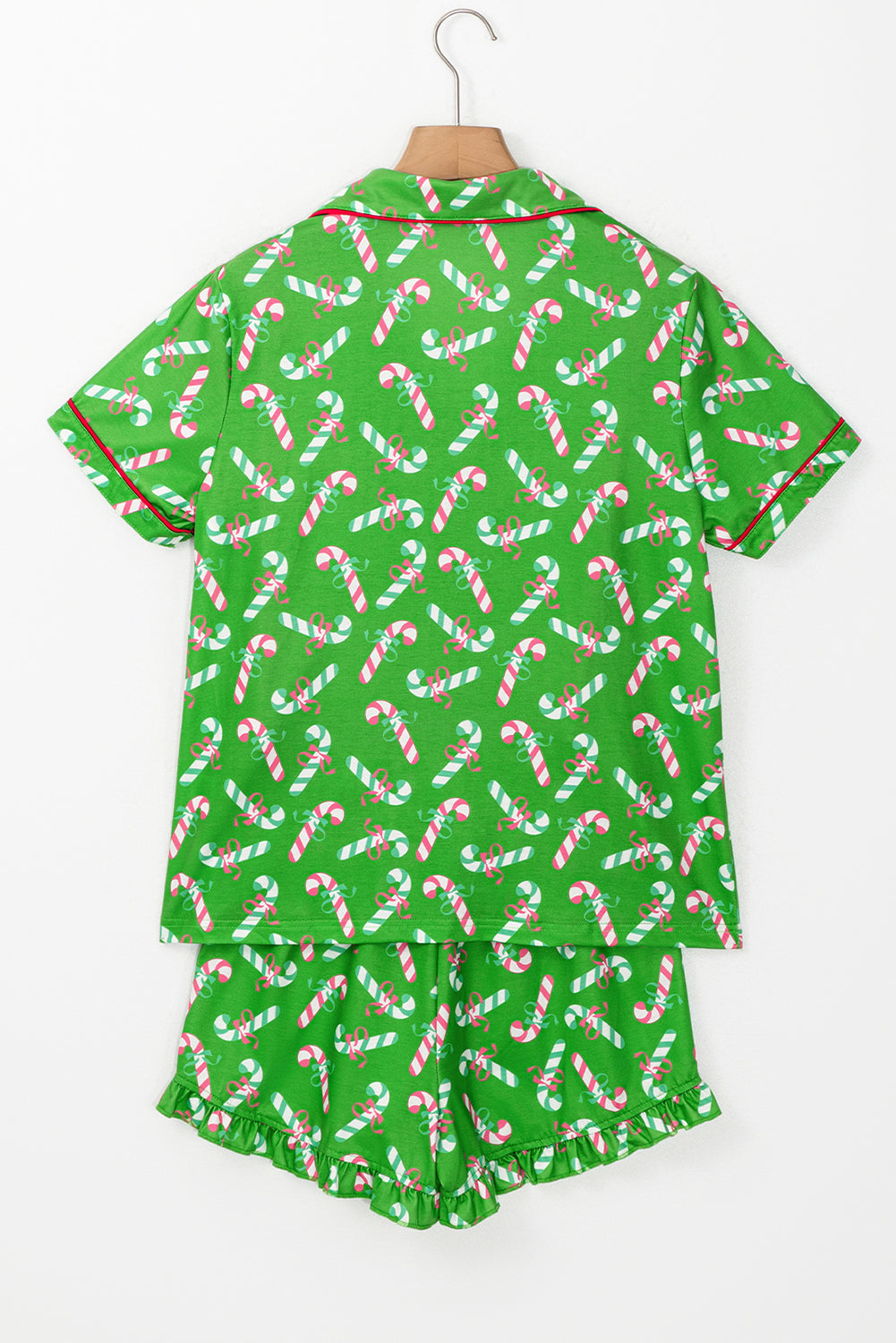 Christmas Candy Cane Print Pocketed Knotted Pajama Set