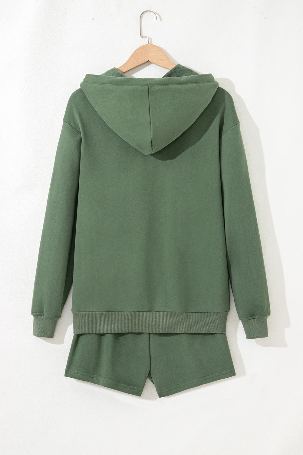 Button Drawstring Hooded Pullover and Casual Short Set