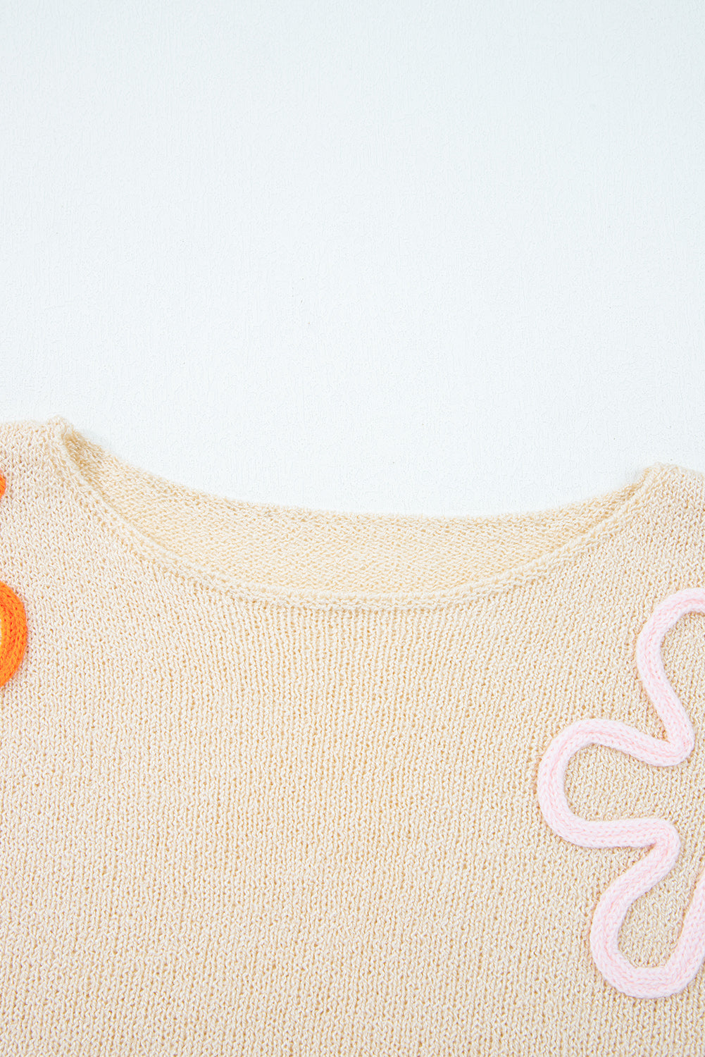 Contrast Flower Detail Colorblock Cuffed Loose Sweater