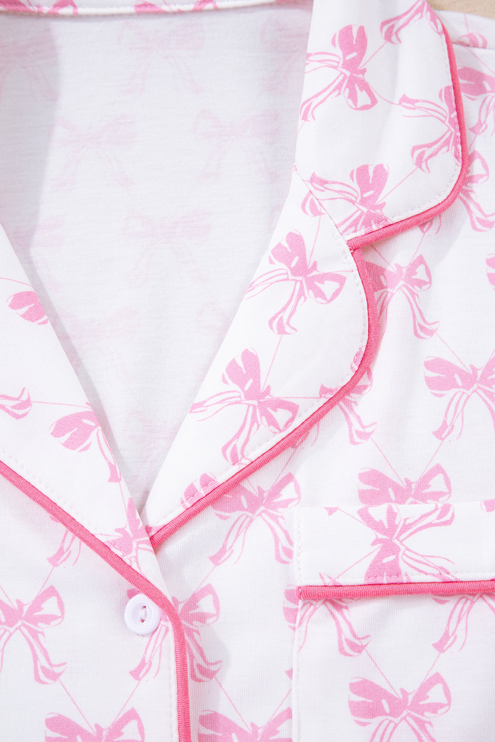 Bow Print Long Sleeve Shirt and Pants Soft Pajama Set