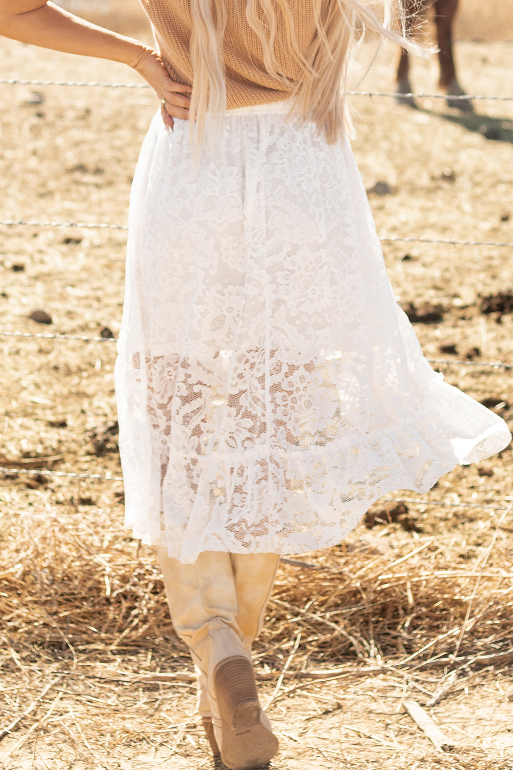 Lace Ruffled High-low Hem Midi Skirt