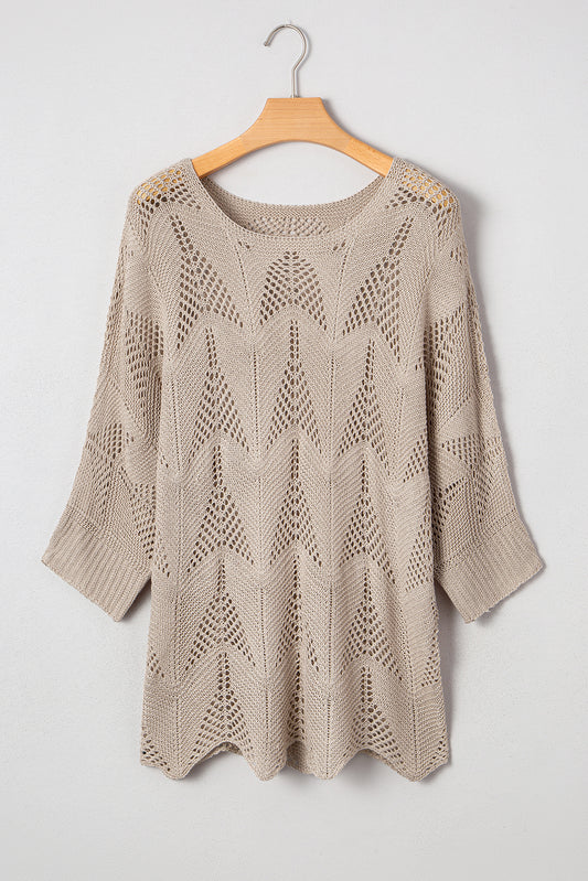 Hollow Out Knit 7/8 Sleeve Casual Sweater
