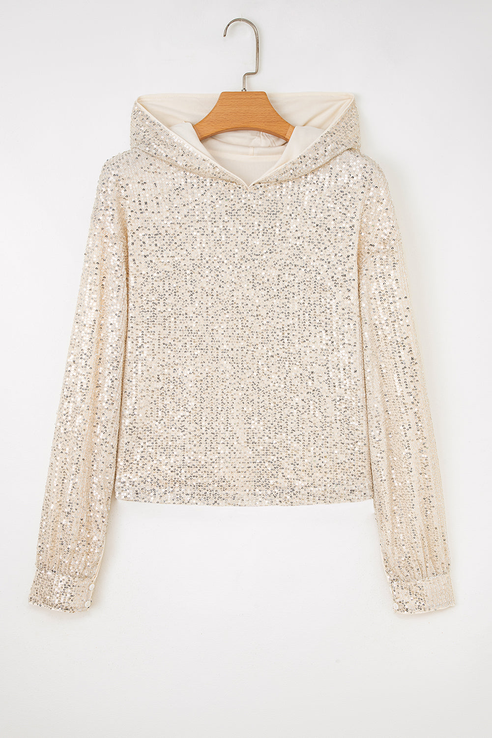 Sequin Hooded Long Sleeve Top