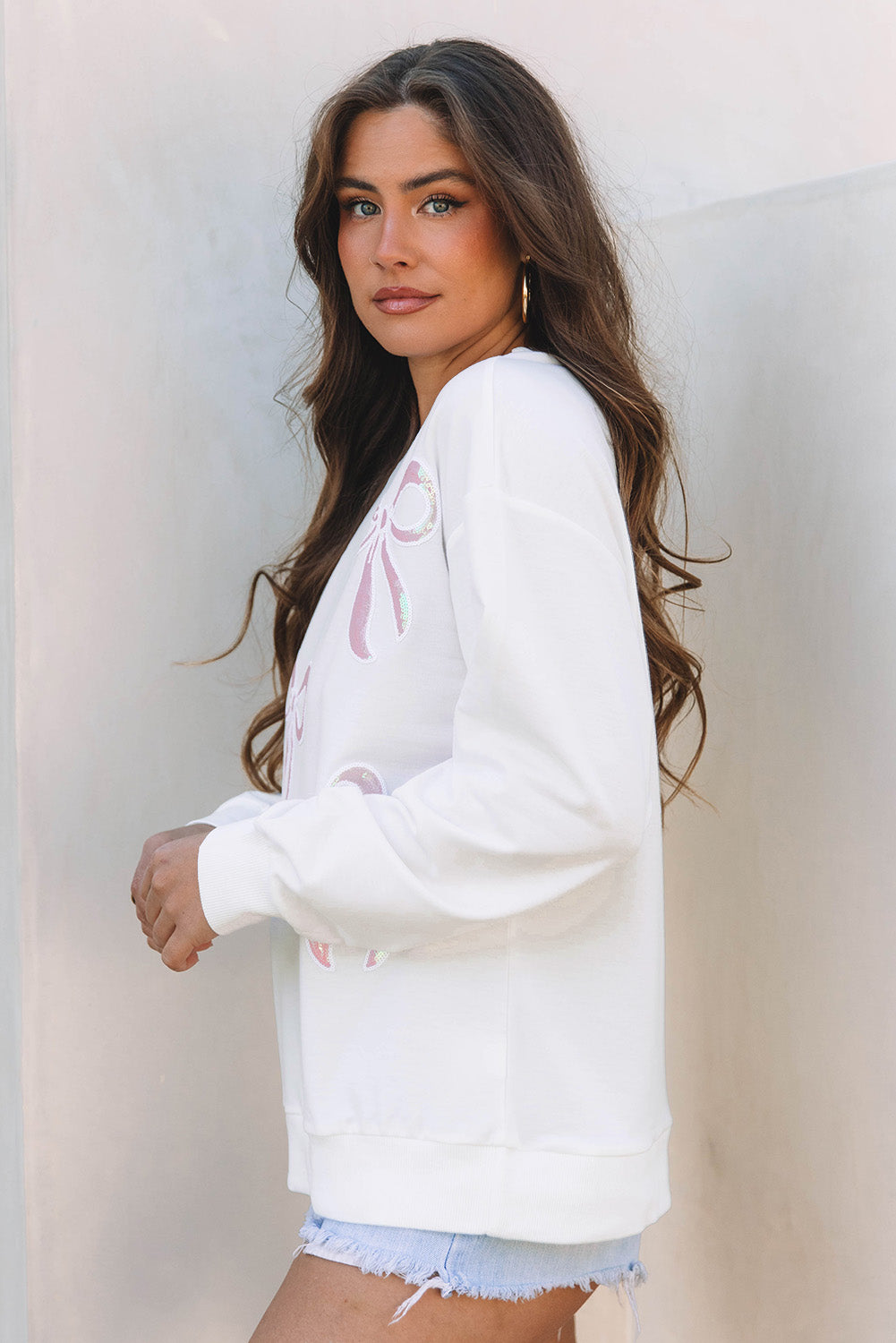 Bow Valentine Drop Shoulder Loose Sweatshirt
