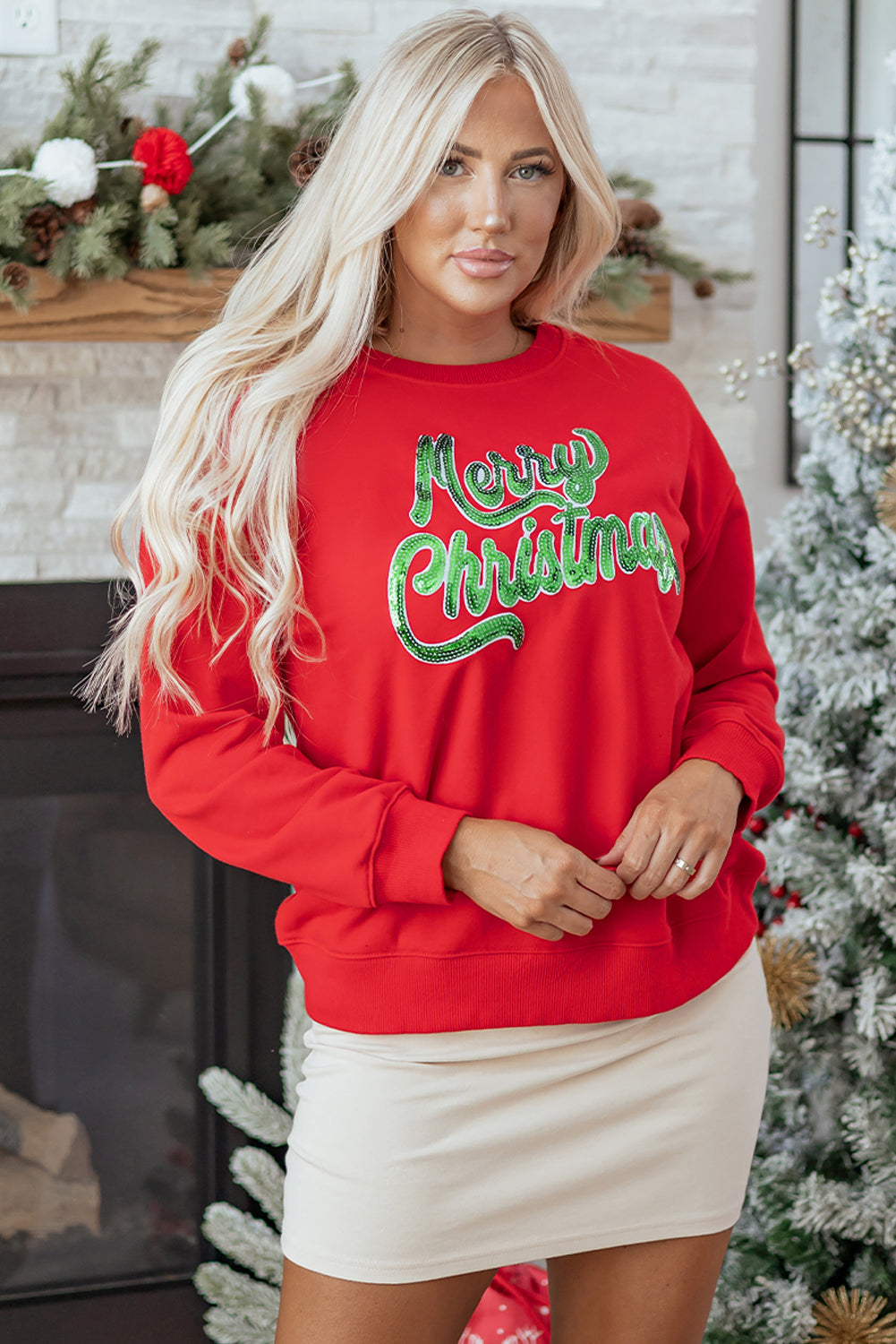 Merry Christmas Crewneck Drop Shoulder Loose Sweatshirt