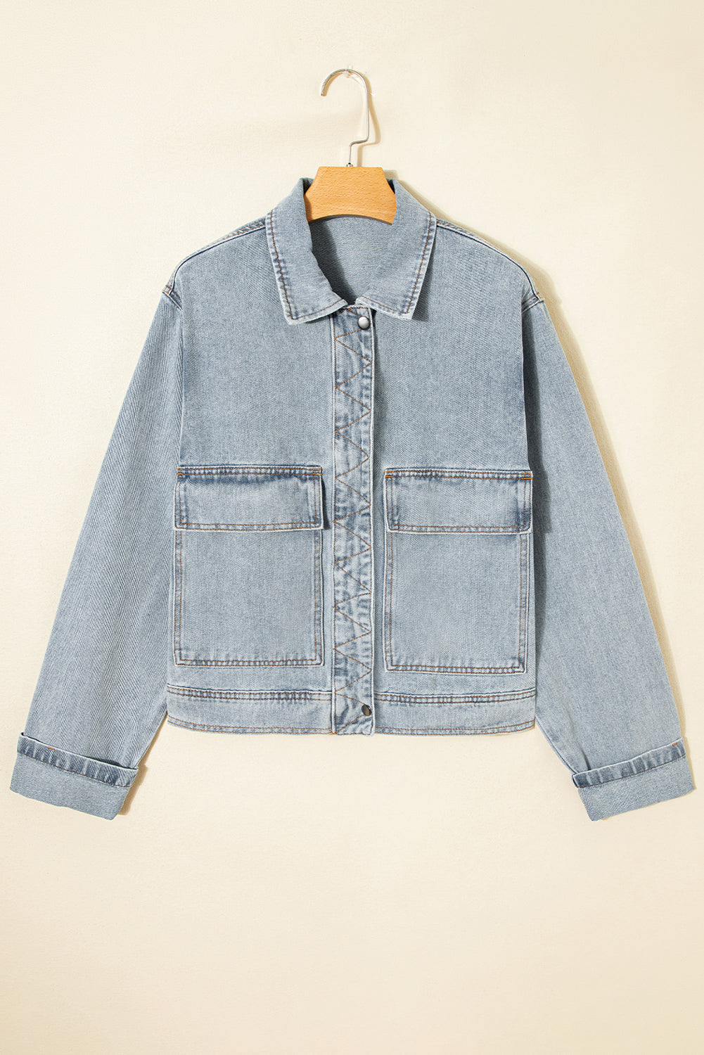 Street Style Zip Up Washed Denim Jacket